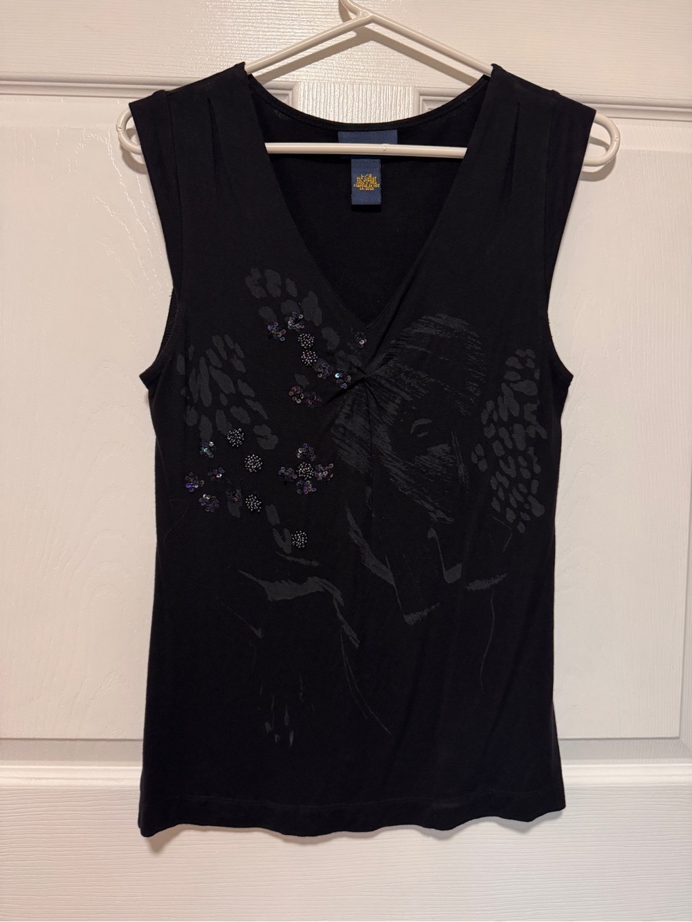 Sz L Sparkly Black Beaded & Sequin Sleeveless Vneck Top by Request